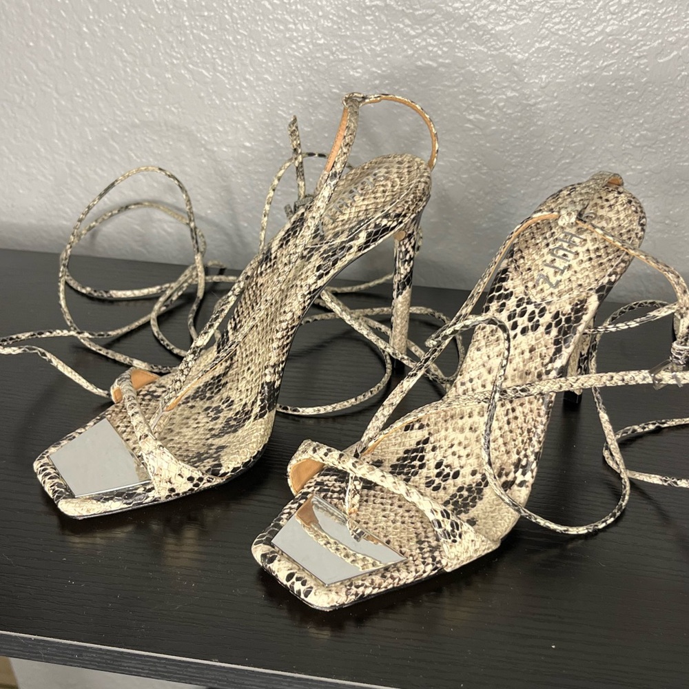 EUC snake print SCHUTZ lace up heels - worn once. Super sexy! Make me an offer